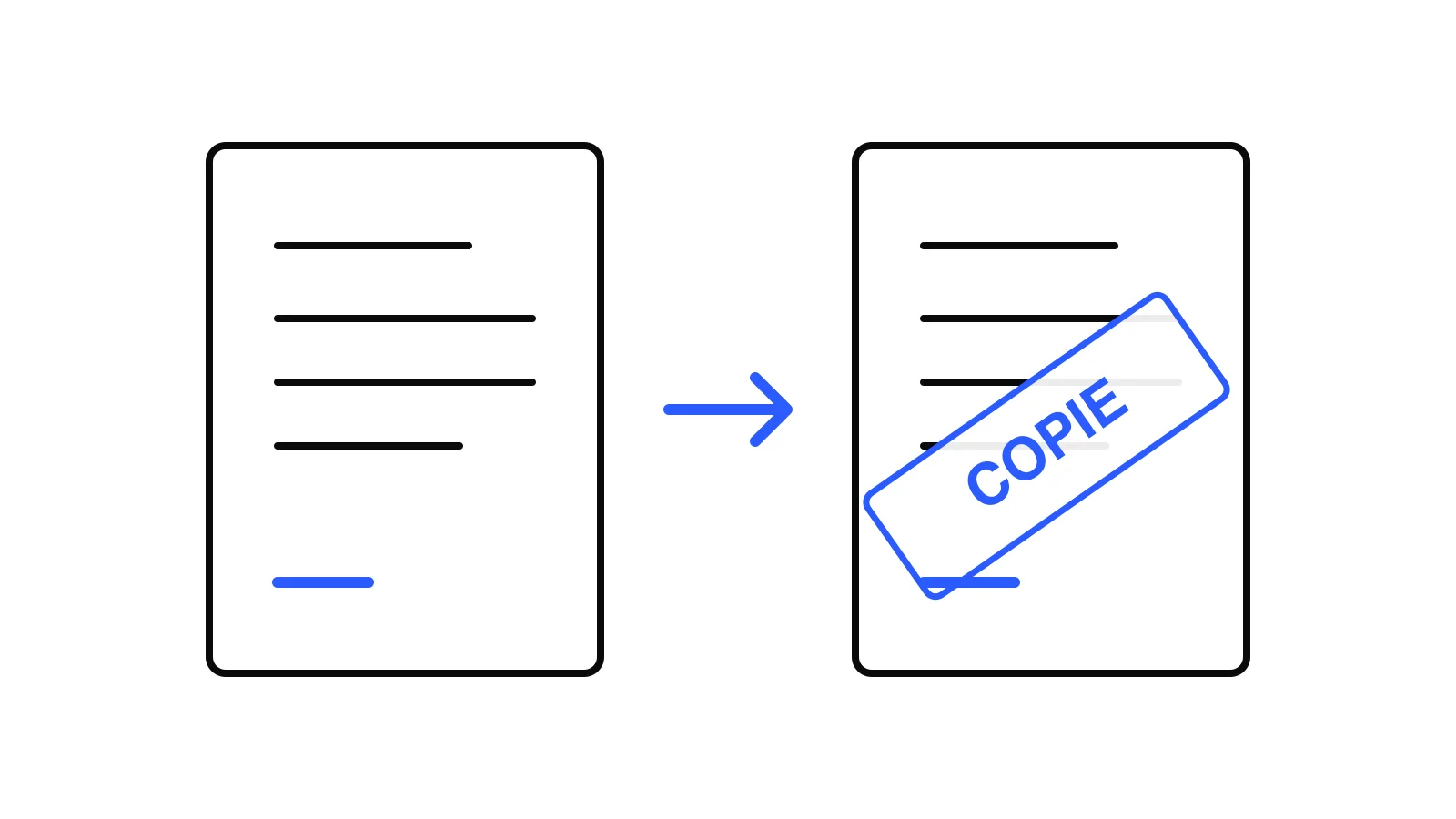Illustration de deux feuilles : un original conservé et une copie portant une marque visible. Aucun justificatif réel ni capture du service.